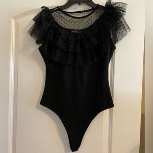 Black Tulle Ruffled Bodysuit
